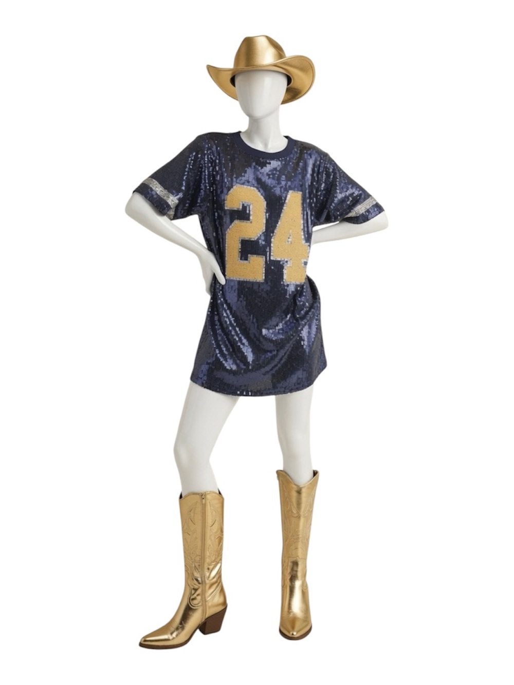 KLESIS number 24 navy and gold sequin tunic dress S M L